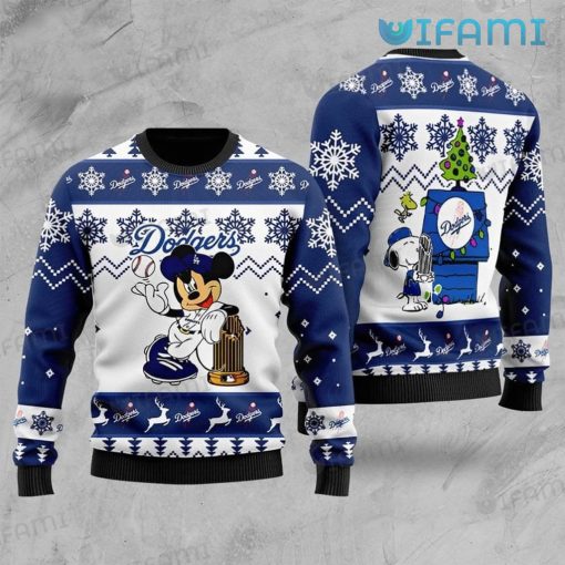 Dodgers Christmas Sweater Mickey Snoopy Trophy Los Angeles Dodgers Gift