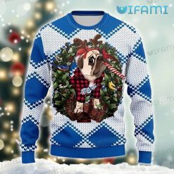 Dodgers Christmas Sweater Pug Candy Cane Wreath Los Angeles Dodgers Gift