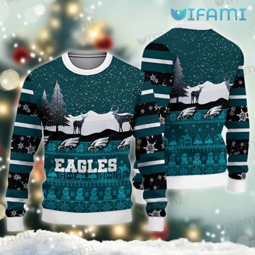 Eagles Christmas Sweater Reindeer Winter Forest Philadelphia Eagles Gift