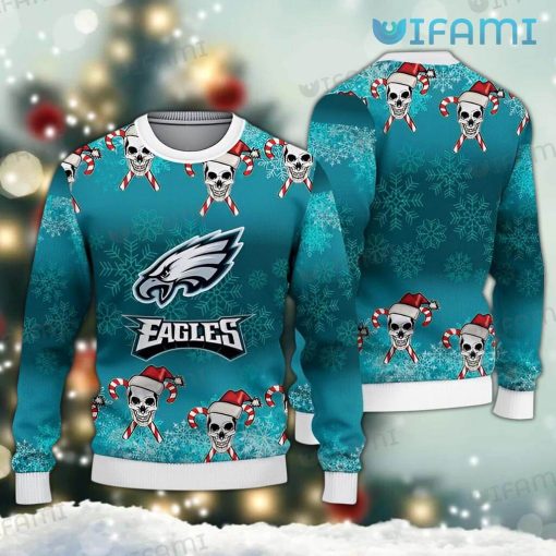 Eagles Christmas Sweater Santa Skull Candy Cane Philadelphia Eagles Gift