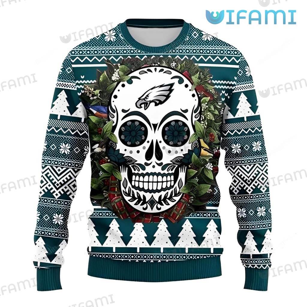 Adding to the Ugly Sweater Trend: Eagles Christmas Sweater Sugar Skull Wreath