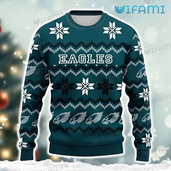 Women's FOCO Midnight Green Philadelphia Eagles Ugly Holiday Cropped Sweater