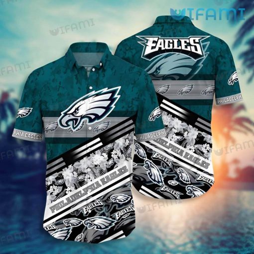 Eagles Hawaiian Shirt Flower Palm Leaf Logo Pattern Philadelphia Eagles Gift