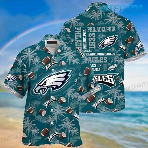 Eagles Hawaiian Shirt Football Pattern Palm Leaf Philadelphia Eagles Gift