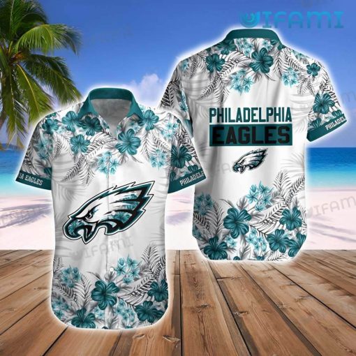 Eagles Hawaiian Shirt Green Hibiscus Palm Leaf Philadelphia Eagles Gift