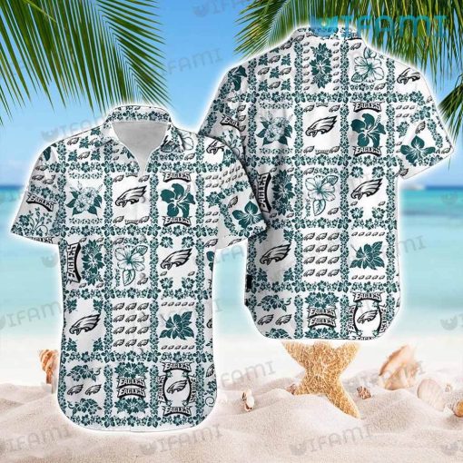 Eagles Hawaiian Shirt Hibiscus Pattern Logo Unique Philadelphia Eagles Gift