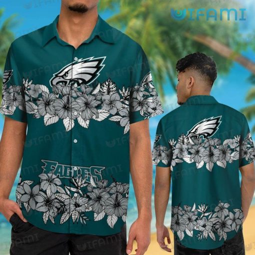 Eagles Hawaiian Shirt Hibiscus Tropical Leaves Logo Philadelphia Eagles Gift