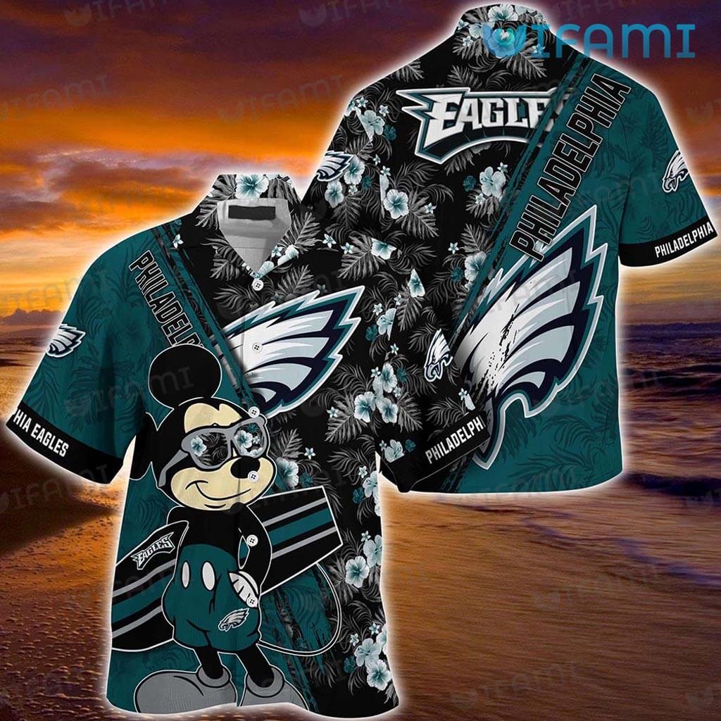 Philadelphia Eagles Surfboard Parttern Mickey Mouse Flower Hawaiian Shirt -  Freedomdesign