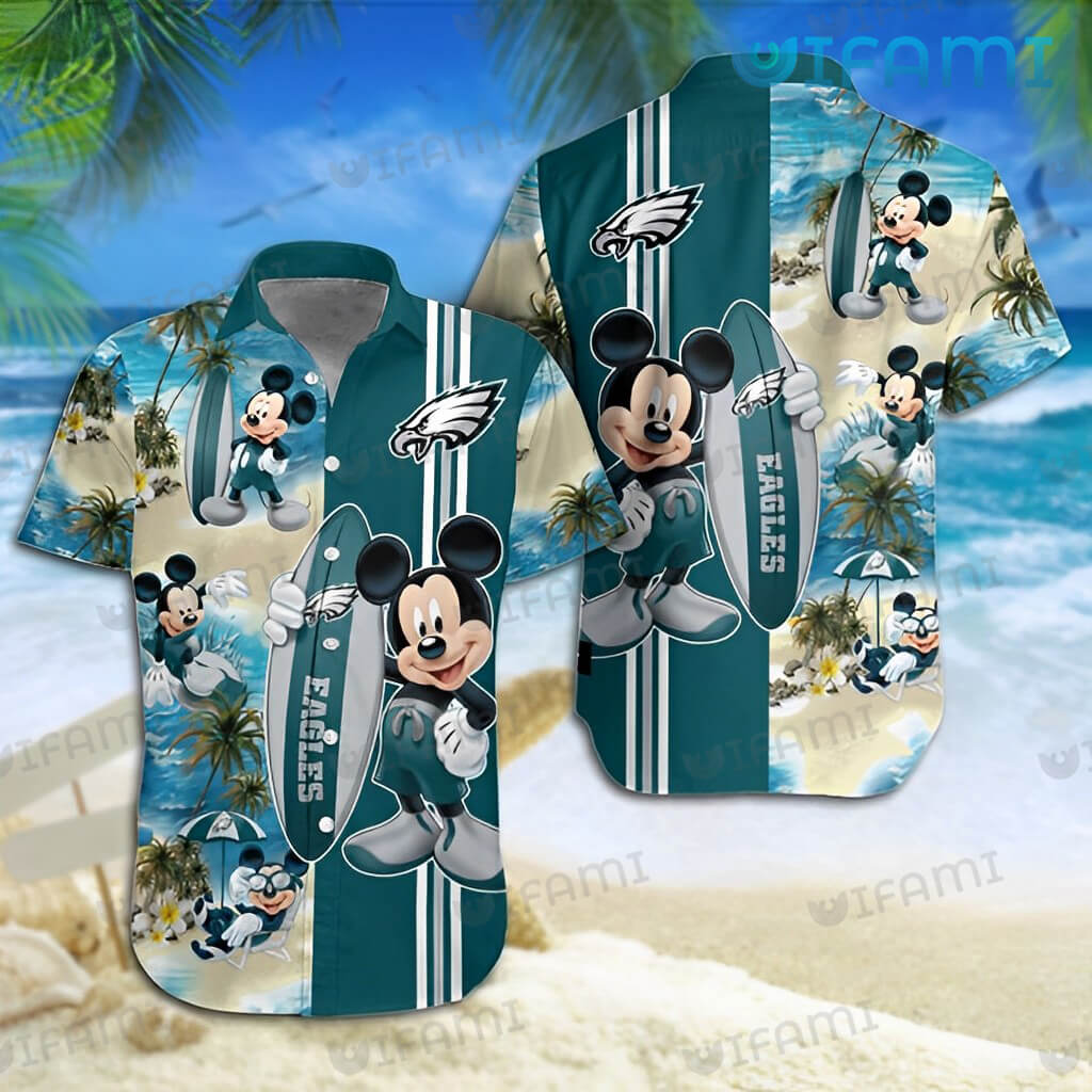 Philadelphia Eagles Surfboard Parttern Mickey Mouse Flower Hawaiian Shirt -  Freedomdesign