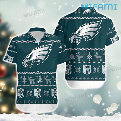 Eagles Hawaiian Shirt Reindeer Snowflake Pine Tree Philadelphia Eagles Gift