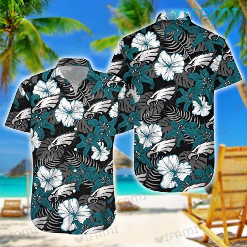 Eagles Hawaiian Shirt White Green Flower Palm Leaf Philadelphia Eagles Gift