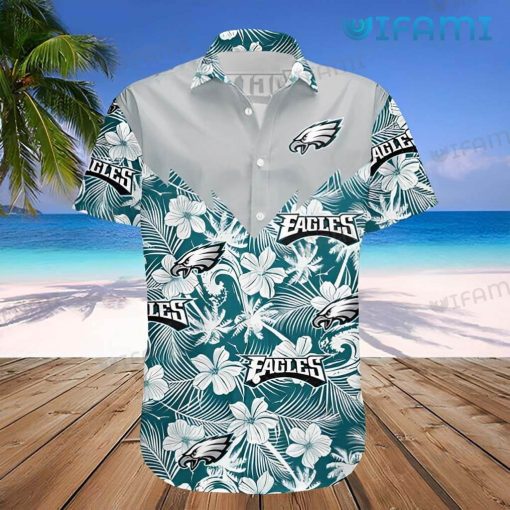 Eagles Hawaiian Shirt White Hibiscus Palm Leaf Philadelphia Eagles Gift