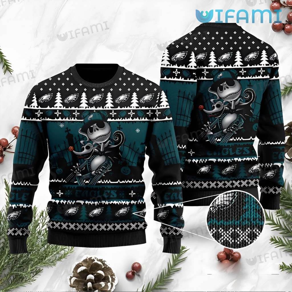 NFL Philadelphia Eagles Skull Flower Ugly Christmas Ugly Sweater –