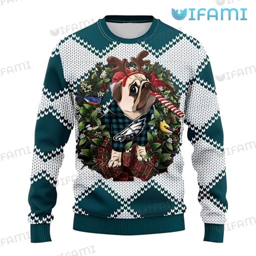 Eagles Ugly Sweater Pug Christmas Wreath Philadelphia Eagles Gift