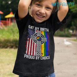Gay Shirt Christian Cross USA Flag Gay By Birth Proud By Choice Gay Kid Shirt