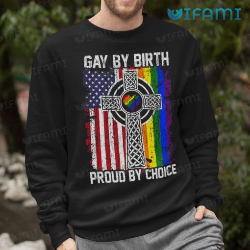 Gay Shirt Christian Cross USA Flag Gay By Birth Proud By Choice Gay Gift