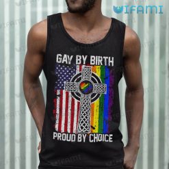 Gay Shirt Christian Cross USA Flag Gay By Birth Proud By Choice Gay Tank Top