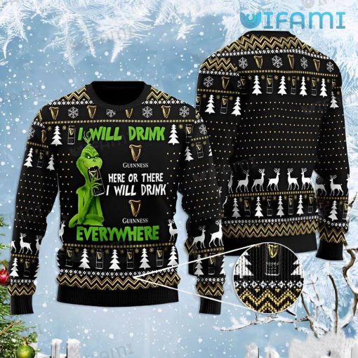 Guinness Christmas Sweater Grinch I Will Drink Everywhere Guinness Beer Gift