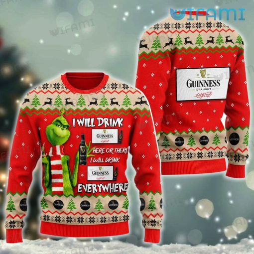 Guinness Ugly Christmas Sweater Grinch I Will Drink Everywhere Guinness Beer Gift
