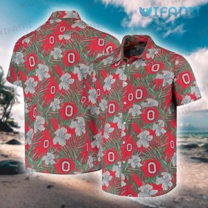 Hawaiian Ohio State Shirt Hibiscus Palm Leaves Ohio State Buckeyes Gift