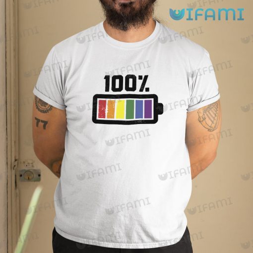 LGBT Shirt 100% Fully Charged Battery Rainbow LGBT Gift