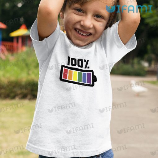 LGBT Shirt 100% Fully Charged Battery Rainbow LGBT Gift