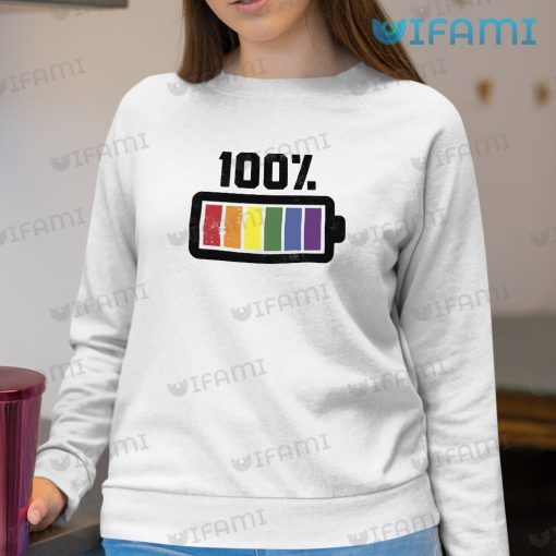 LGBT Shirt 100% Fully Charged Battery Rainbow LGBT Gift