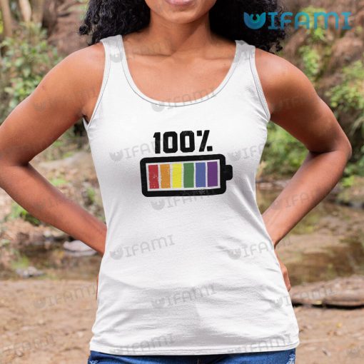 LGBT Shirt 100% Fully Charged Battery Rainbow LGBT Gift