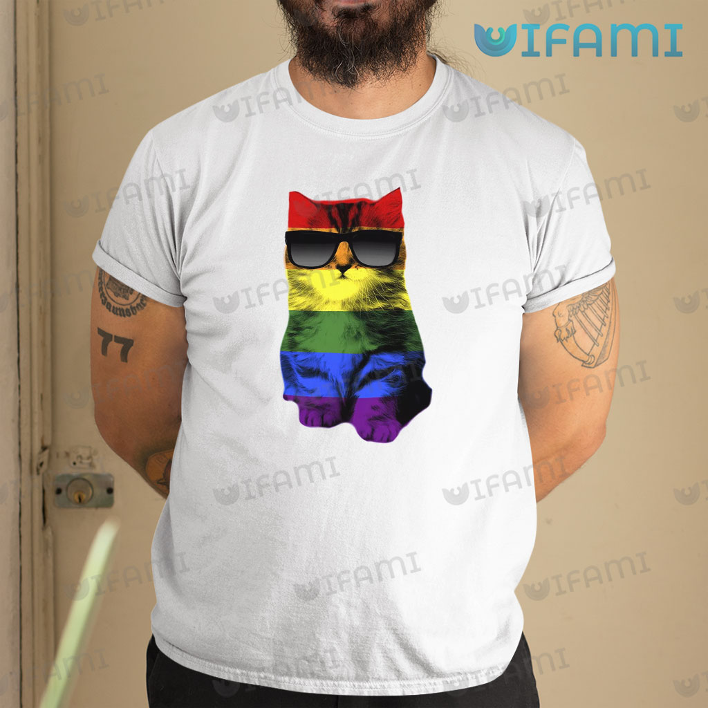 LGBT Shirt Cat In Sunglasses Rainbow LGBT Gift