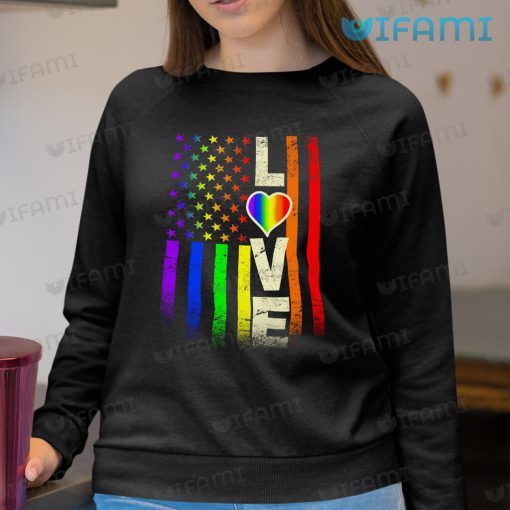 LGBT Shirt Love American Flag Rainbow LGBT Gift