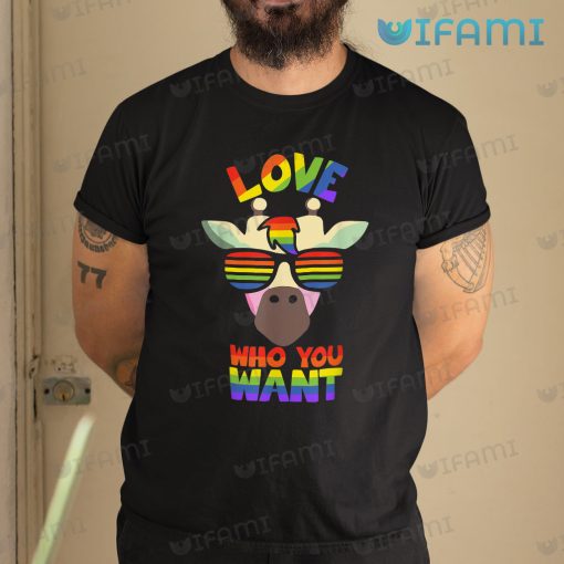 LGBT Shirt Love Who You Want Giraffe Wearing Sunglasses LGBT Gift