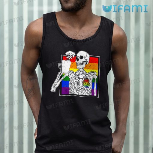 LGBT Shirt Skeleton Drinking Coffee LGBT Gift