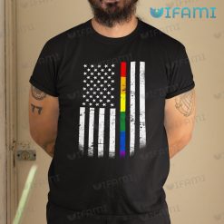 LGBT Shirt Thin Rainbow Line American Flag LGBT Gift