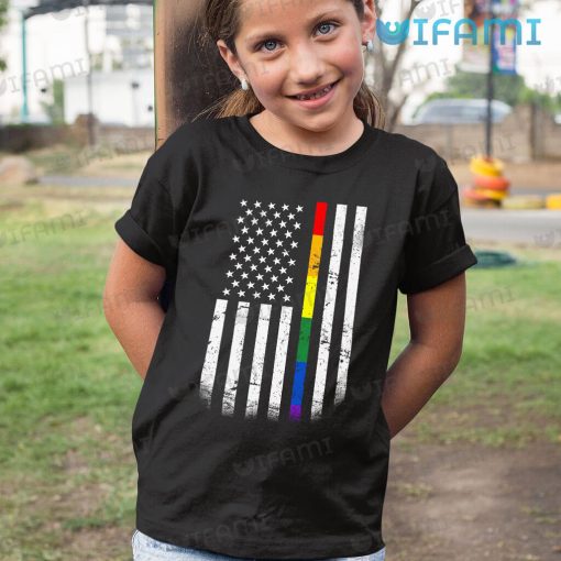 LGBT Shirt Thin Rainbow Line American Flag LGBT Gift