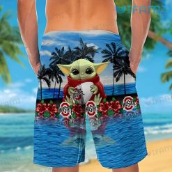 OSU Hawaiian Shirt Baby Yoda Holding Logo Beach Ohio State Buckeyes Short back