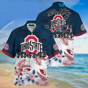 OSU Hawaiian Shirt Beach Stitches Flower Tropical Leaves Ohio State Buckeyes Gift