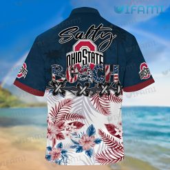 OSU Hawaiian Shirt Beach Stitches Flower Tropical Leaves Ohio State Buckeyes Present Back