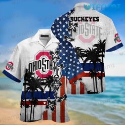 OSU Hawaiian Shirt Coconut Stitches USA Flag Ohio State Buckeyes Gift