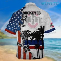 OSU Hawaiian Shirt Coconut Stitches USA Flag Ohio State Buckeyes Present Back