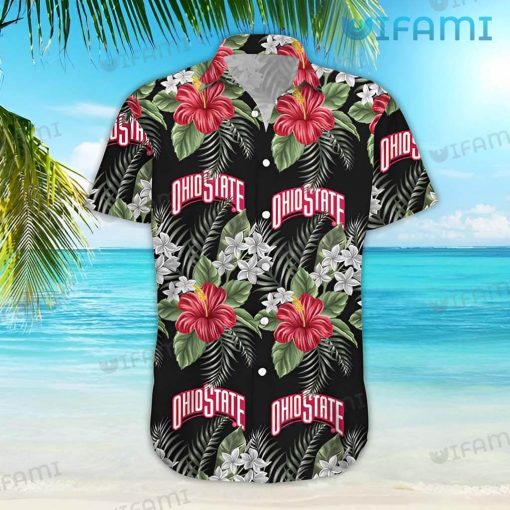 OSU Hawaiian Shirt Hibiscus Plumeria Tropical Leaf Ohio State Buckeyes Gift
