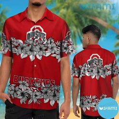 OSU Hawaiian Shirt Hibiscus Tropical Leaves Ohio State Buckeyes Gift