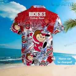 OSU Hawaiian Shirt Mascot Hibiscus Palm Leaf Custom Ohio State Buckeyes Present Back
