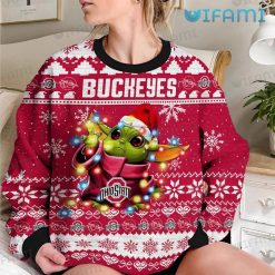 Ohio State Christmas Sweater Baby Yoda Lights Ohio State Buckeyes Present