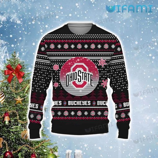 Ohio State Christmas Sweater Logo Heart Pattern Ohio State Buckeyes Gift