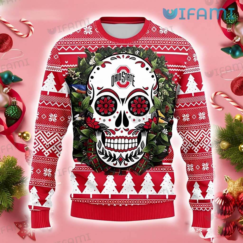 Because nothing says 'happy holidays' like an Ohio State sugar skull sweater