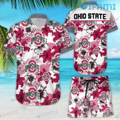 Ohio State Hawaiian Shirt Big Hibiscus Palm Leaves Ohio State Buckeyes Gift