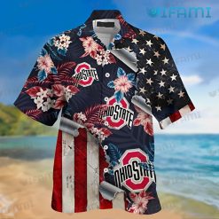 Ohio State Hawaiian Shirt Broken USA Flag Flower Palm Leaf Custom Ohio State Buckeyes Present