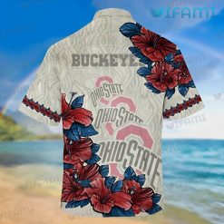 Ohio State Hawaiian Shirt Hibiscus Logo Pattern Ohio State Buckeyes Present Back