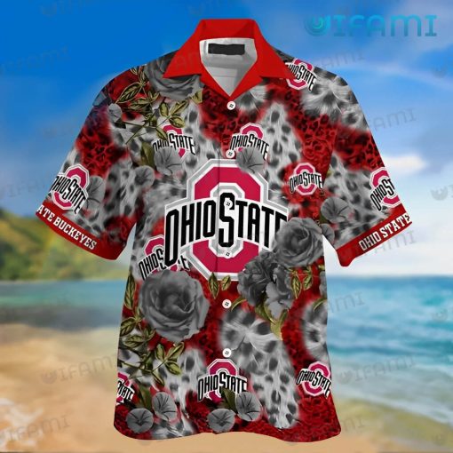 Ohio State Hawaiian Shirt Leopard Rose Ohio State Buckeyes Gift