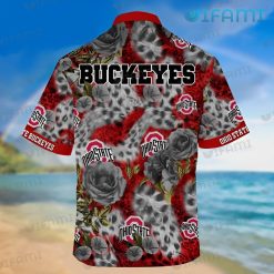 Ohio State Hawaiian Shirt Leopard Rose Ohio State Buckeyes Present Back